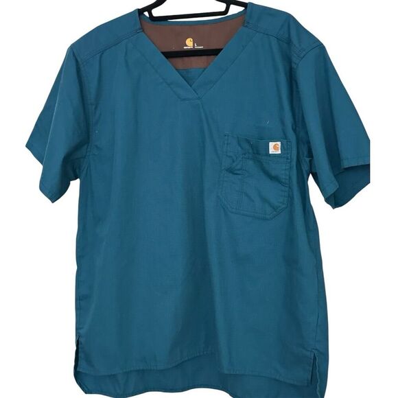 Carhartt Men's V-Neck Scrub Top Blue Size L with Chest Pocket - Picture 1 of 6